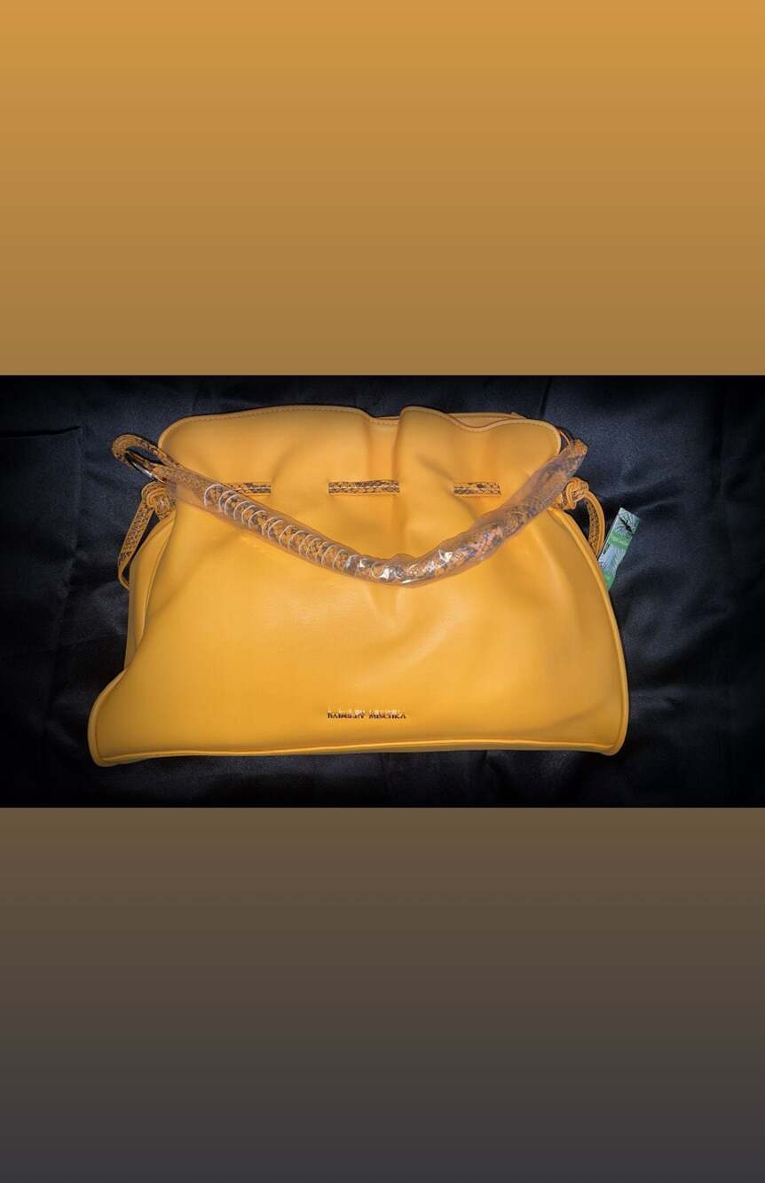 Badgley Mischka Yellow Tote with Snake Skin Print Detail